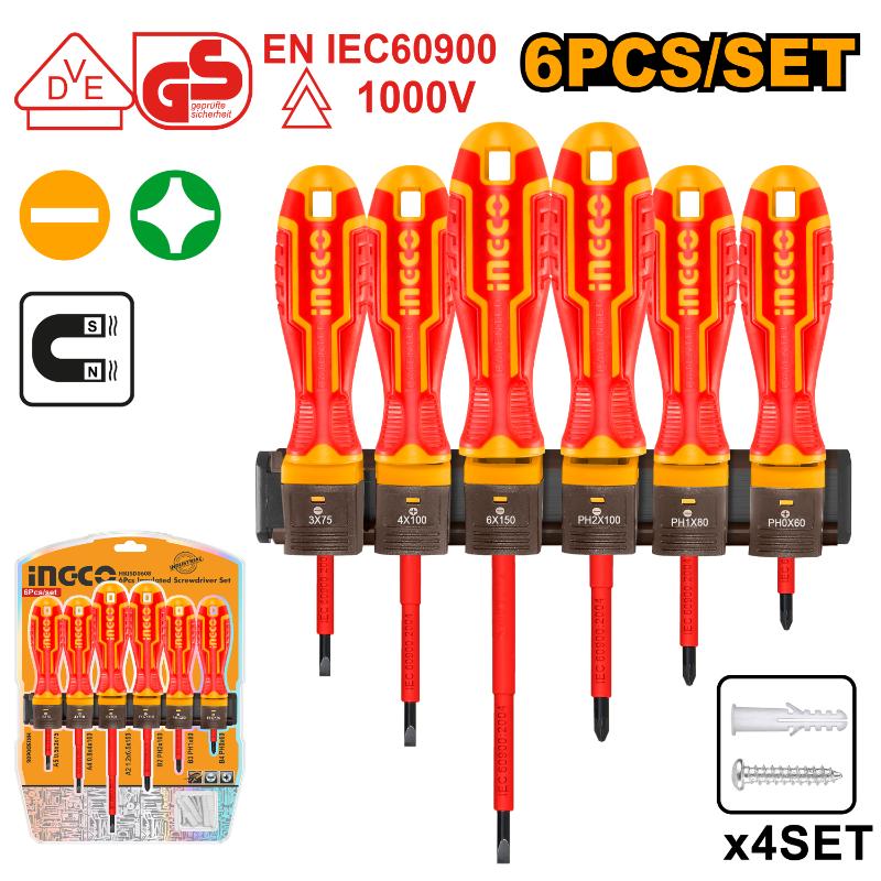INGCO 6 PIECE INSULATED SCREWDRIVER SET ELECTRICAL (HKISD0608)