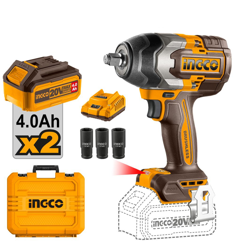 Ingco Cordless Impact Wrench Brushless Kit 850nm CIWLI2085