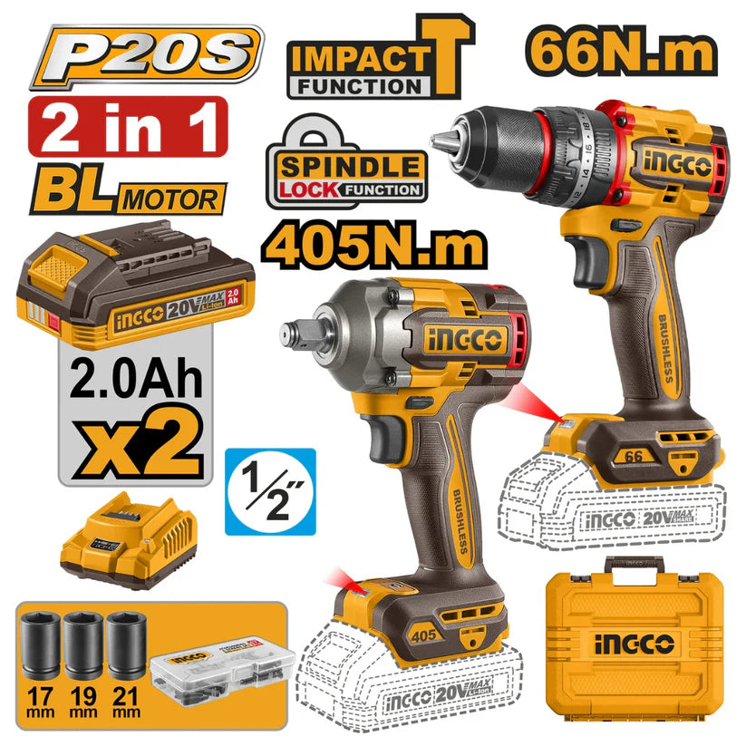 1_Ingco Cordless Impact Drill & Impact Wrench Combo Kit 20V CKLI20286