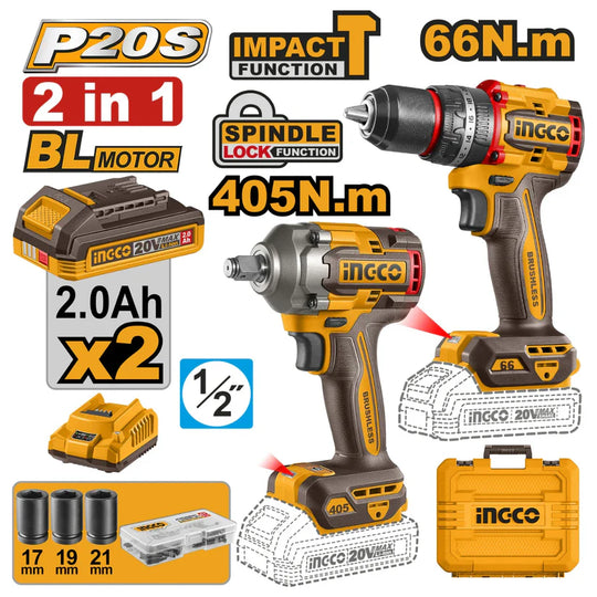 1_Ingco Cordless Impact Drill & Impact Wrench Combo Kit 20V CKLI20286