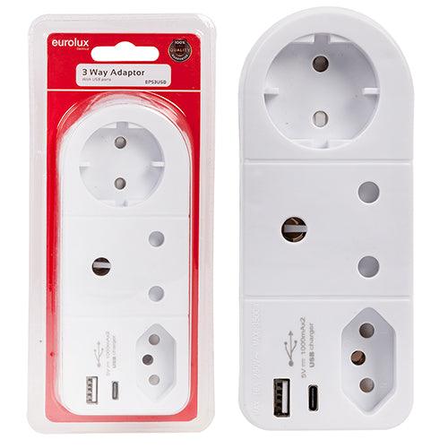Adaptor 1x16A 1x5A 1xSchuko 2xUsb Eurolux EP53USB