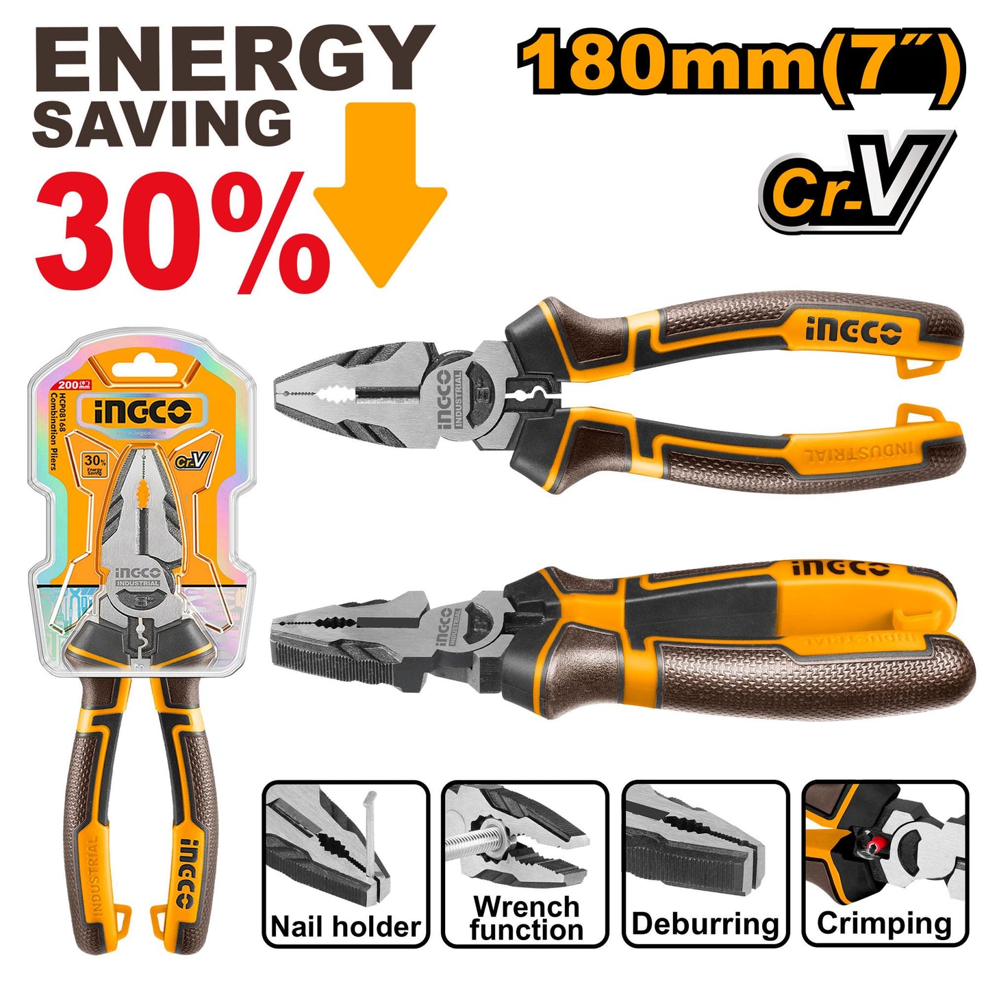 Ingco High Leverage Combination Pliers 180mm HHCP28180