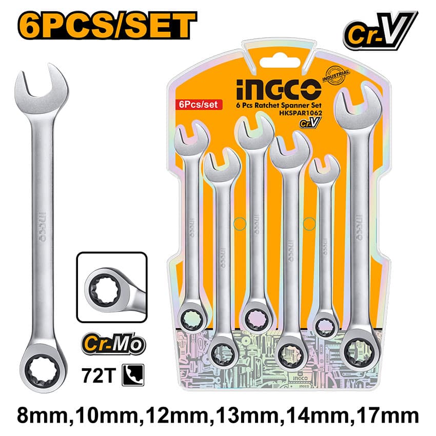 Ingco Spanner Ratchet Set 6pc HKSPAR1062