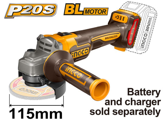 INGCO ANGLE GRINDER 115mm BRUSHLESS (20V) (CAGLI21154)
