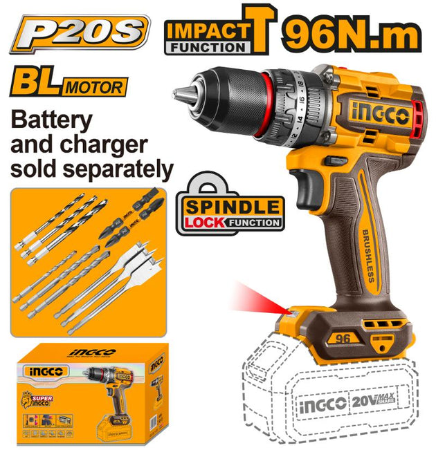 INGCO IMPACT  DRILL 20V B/LESS 96nm COMPACT CIDLI209681