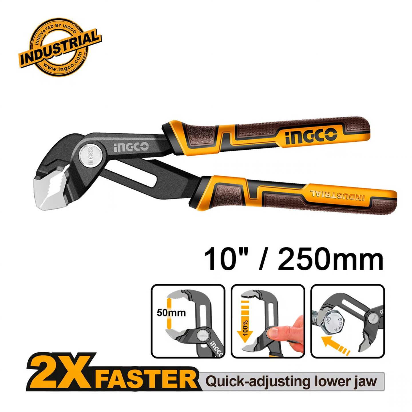 Wrench tool with INGCO branding and specifications on a white background