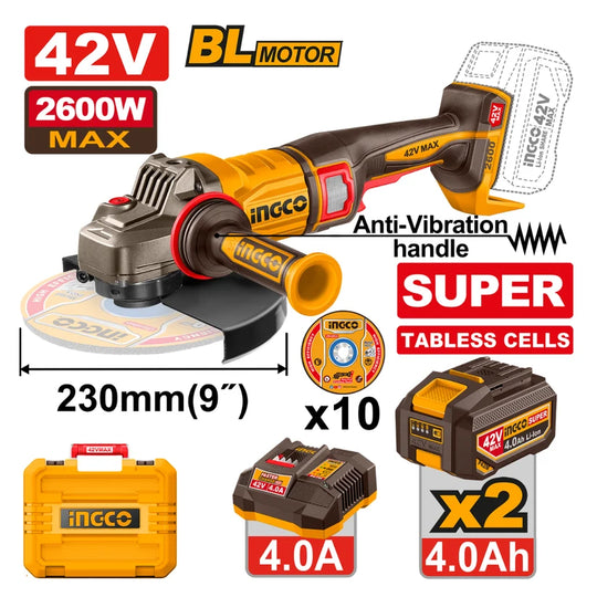 Ingco Angle Grinder (Kit) 2600W 230MM 42V CAGLI4260182 