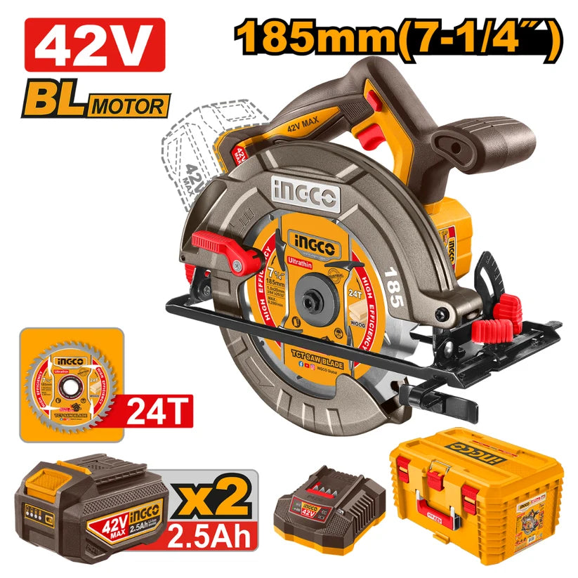 Ingco 185mm Circular Saw (Kit) 42V CSLI421512