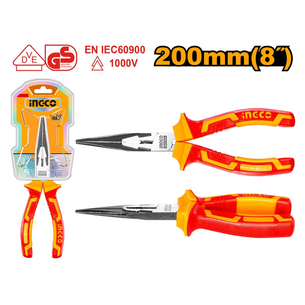 Ingco 200mm Long Nose Pliers VDE 1000V HILNP28208
