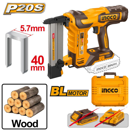 Ingco 20v PS + C/L Crown Stapler CCSNLI6005