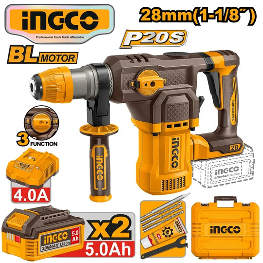 Ingco 28mm Rotary Hammer Drill (Kit) 20V CRHLI202862