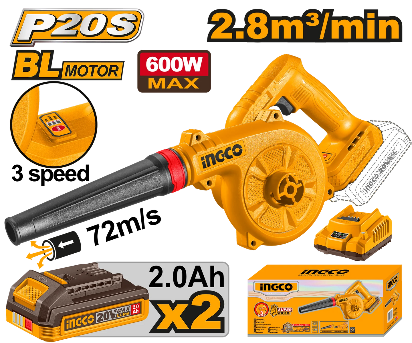 Ingco 3 Speed Blower (Kit) 20V CABLI20682
