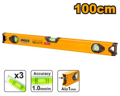 Orange level ruler with '100cm' text and 'inco' branding on a white background.