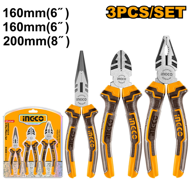 Set of INGCO pliers with packaging on a white background