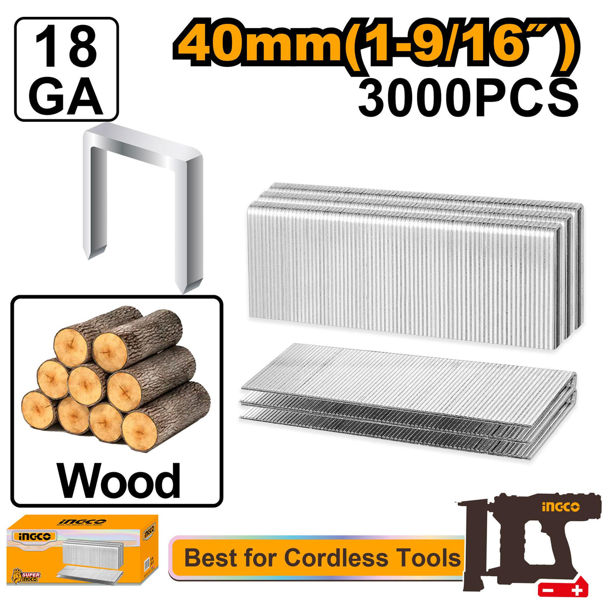 Ingco 40mm Staples 1.25x1.0mm (3000) AST18403