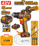 Ingco cordless drill set with battery, case, and accessories on a white background
