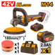 Polishing machine with accessories and battery pack on a white background
