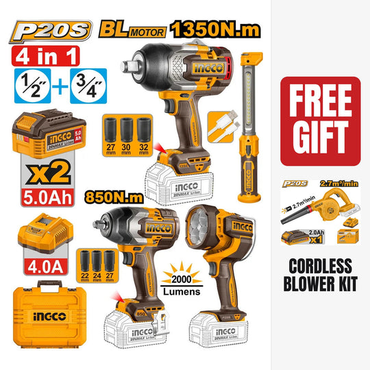 Ingco 4pc Wrench Kit 20V COSLI250782 + FREE Ingco Blower Kit (CABLI20781