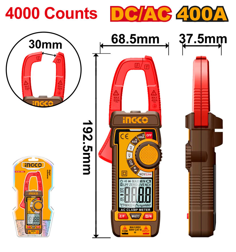 Ingco AC/DC True Clamp Meter 400Amp DCM62002