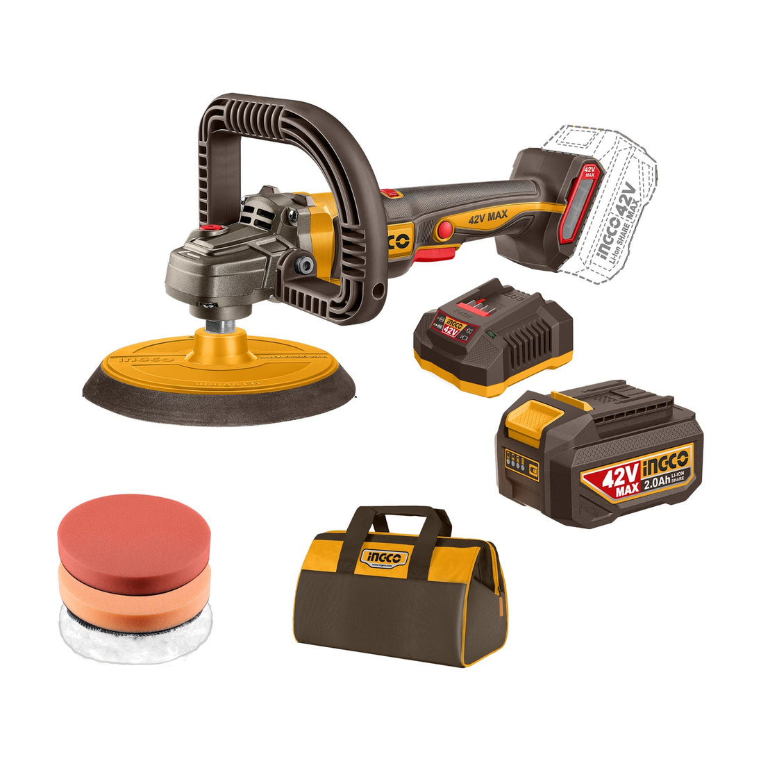 Ingco 42V Max Polisher 180mm Kit in Bag APLI42181