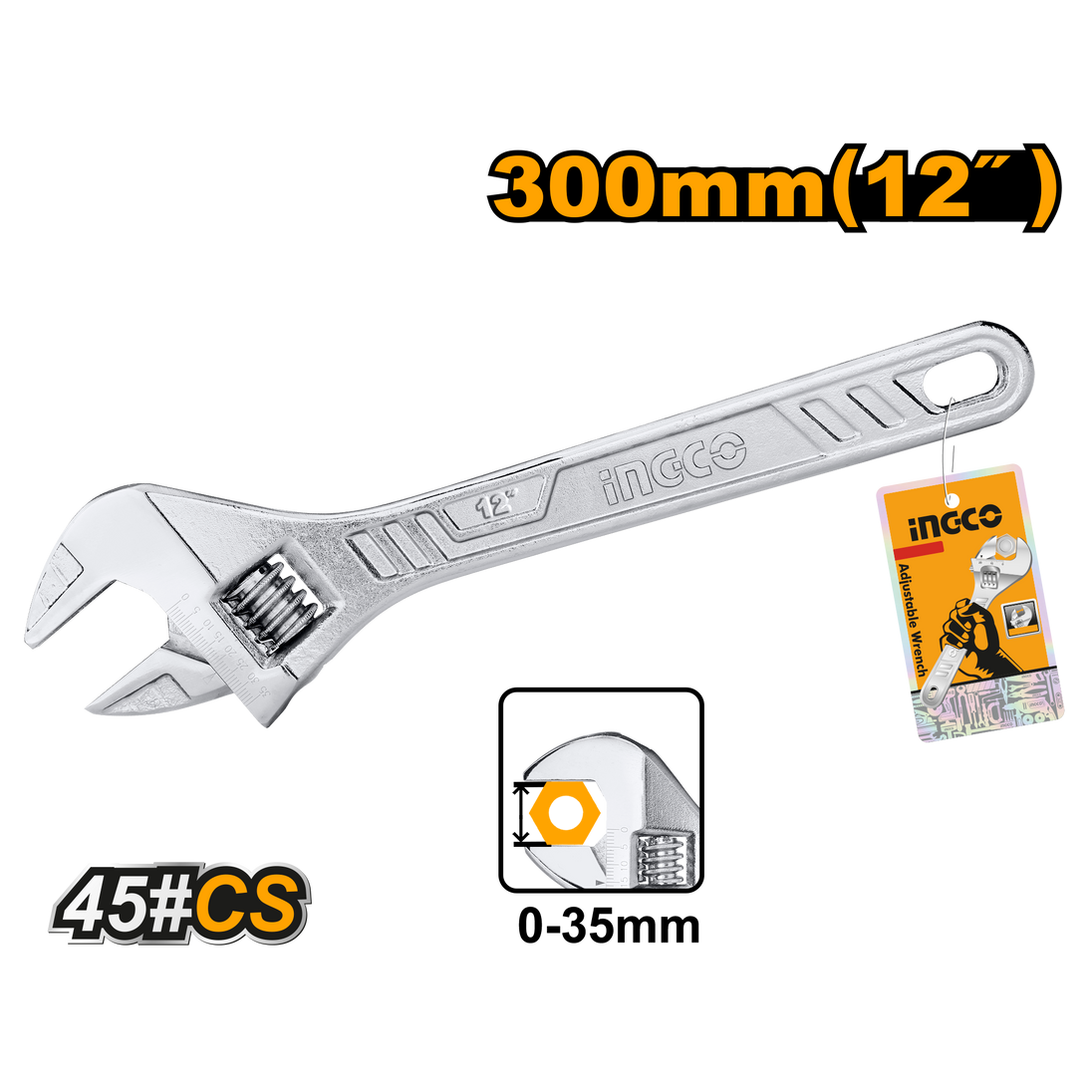 Adjustable wrench with INGCO branding on a white background