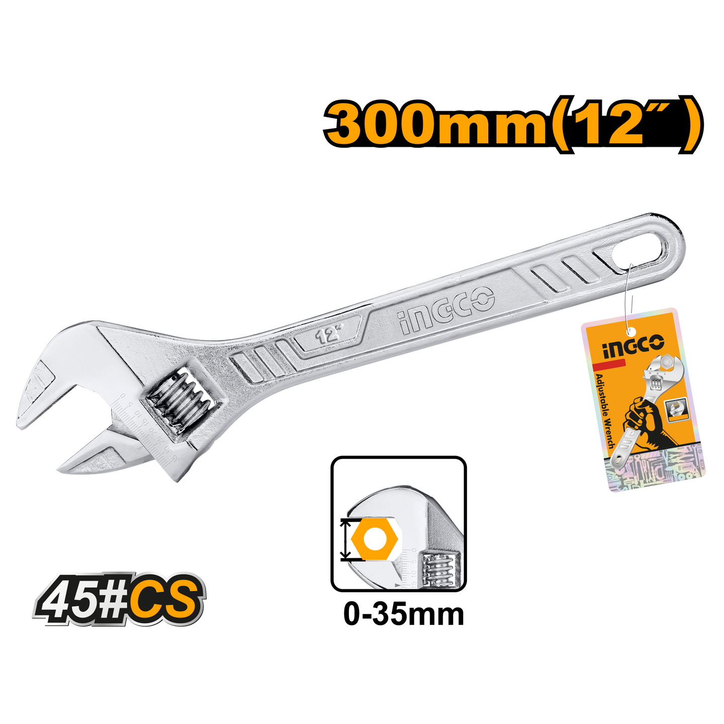 Adjustable wrench with INGCO branding on a white background