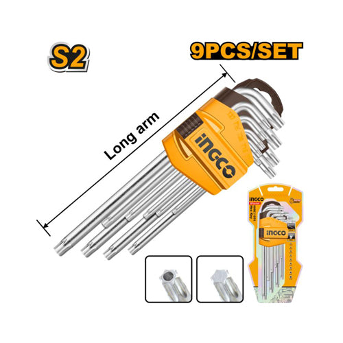 Set of 9-piece INGCO hex keys with packaging on a white background