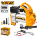 Orange and silver air compressor with accessories on a white background