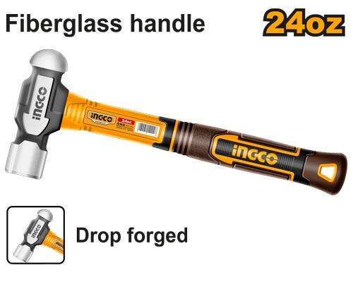 Ingco hammer with fiberglass handle and 24oz weight on a white background