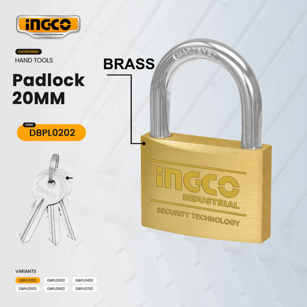 Ingco Brass Padlock 20mm H/D DBPL0202