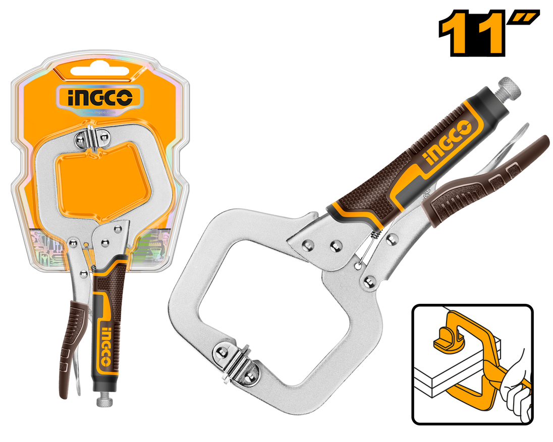 G-clamp tool with packaging and '11"' label on a white background