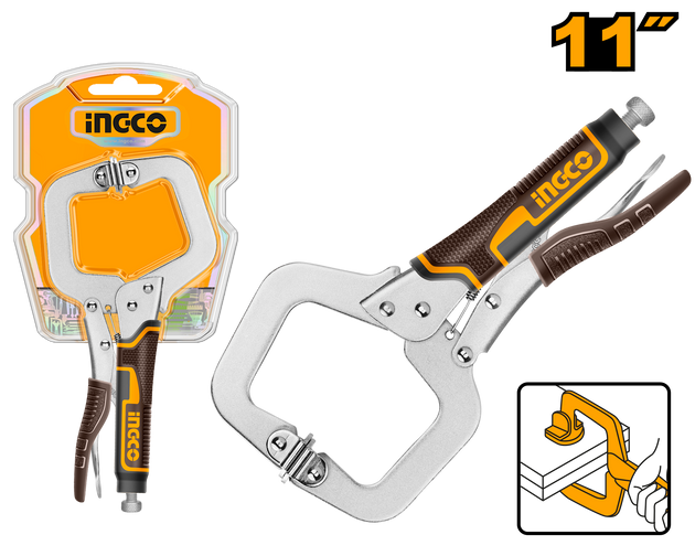 G-clamp tool with packaging and '11"' label on a white background