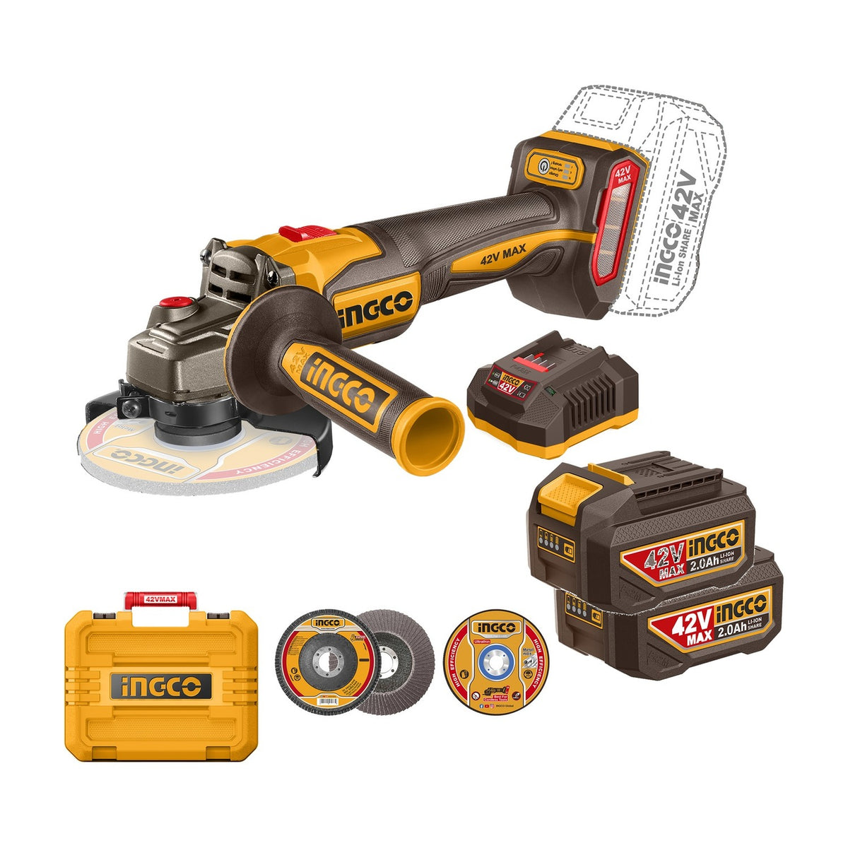 Ingco 42V Max Angle Grinder 115mm 1080W Kit CAGLI4108112