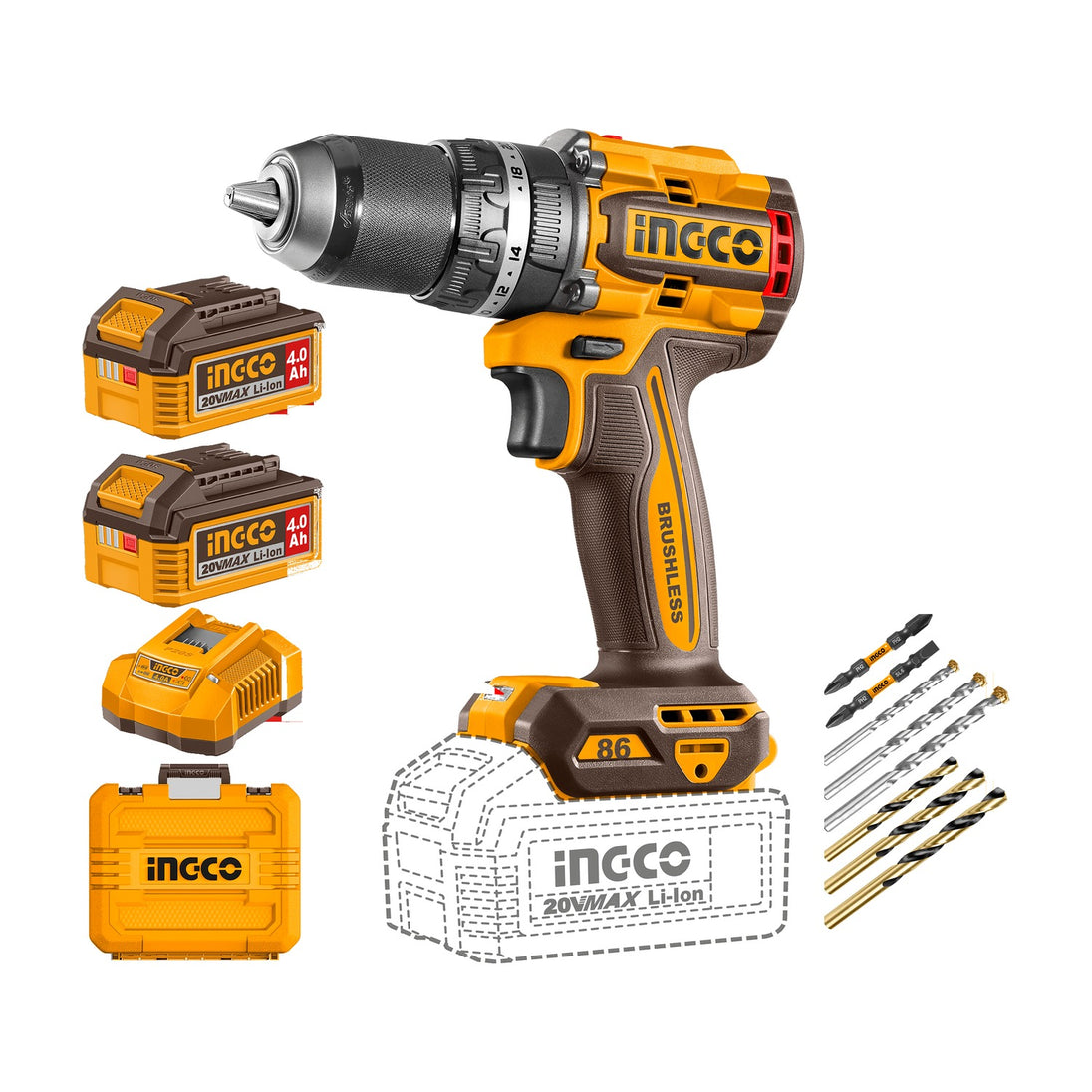 Ingco 86Nm Impact Drill (Kit) 20V CIDLI208689