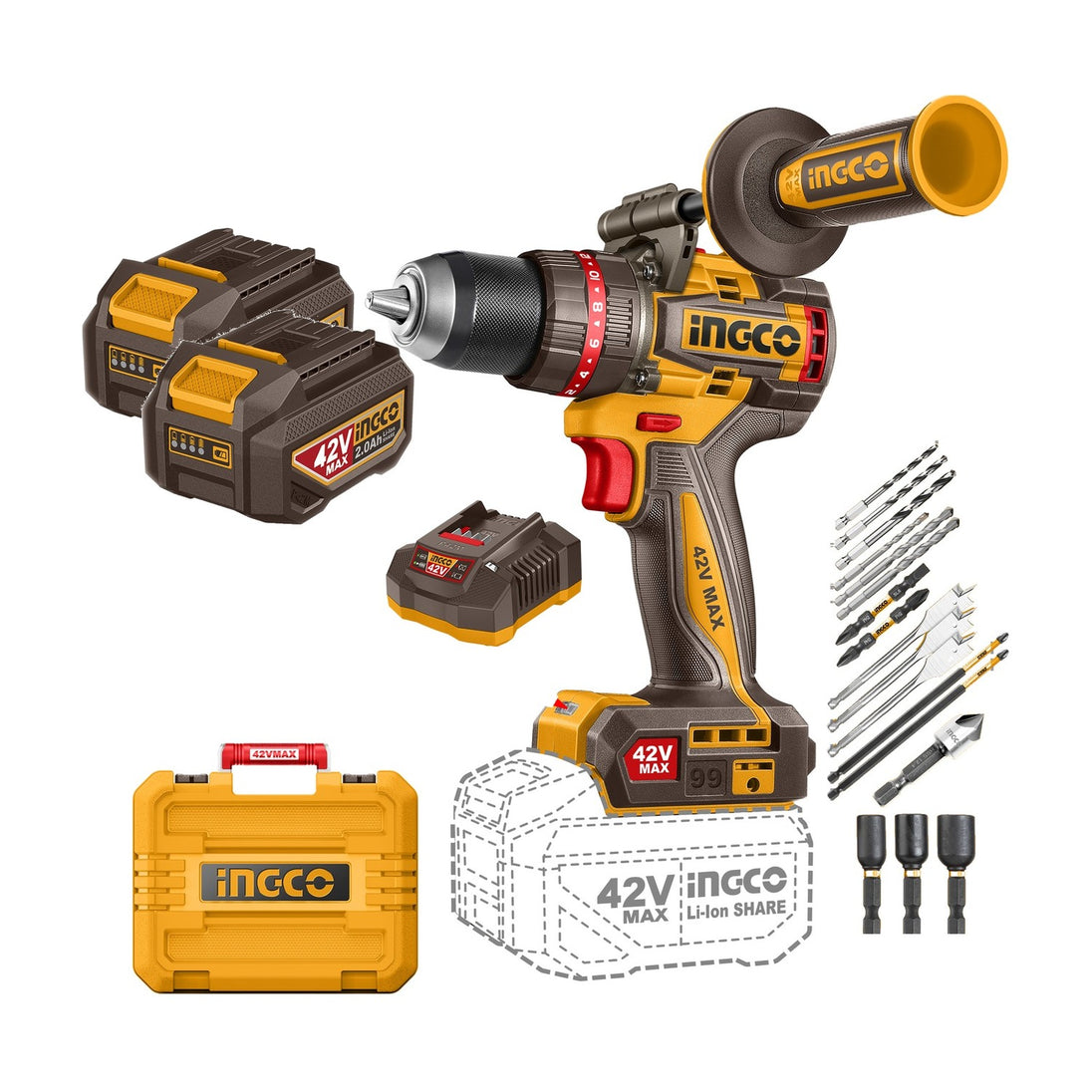 Ingco 42V Max Impact Drill 99Nm (Kit) CIDLI429982