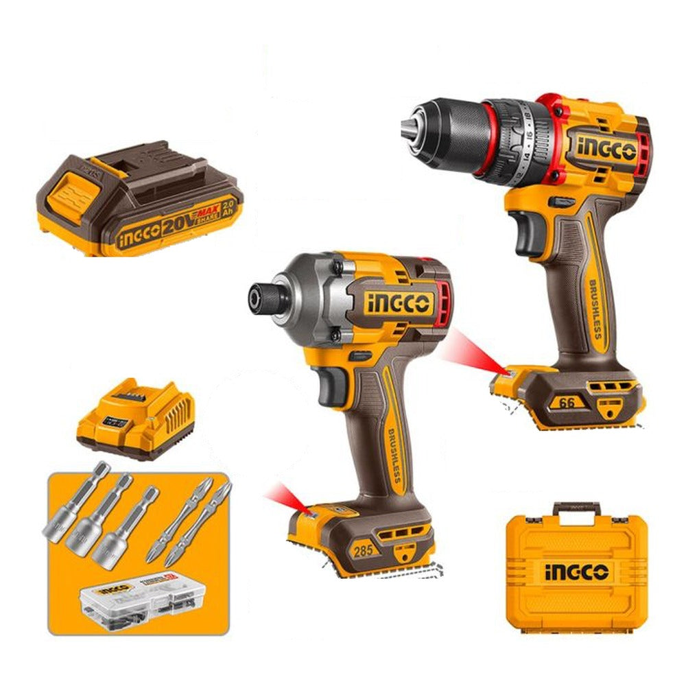 Ingco 2pc Combo (66Nm Impact Drill + 285Nm Impact Driver) 20V CKLI20277