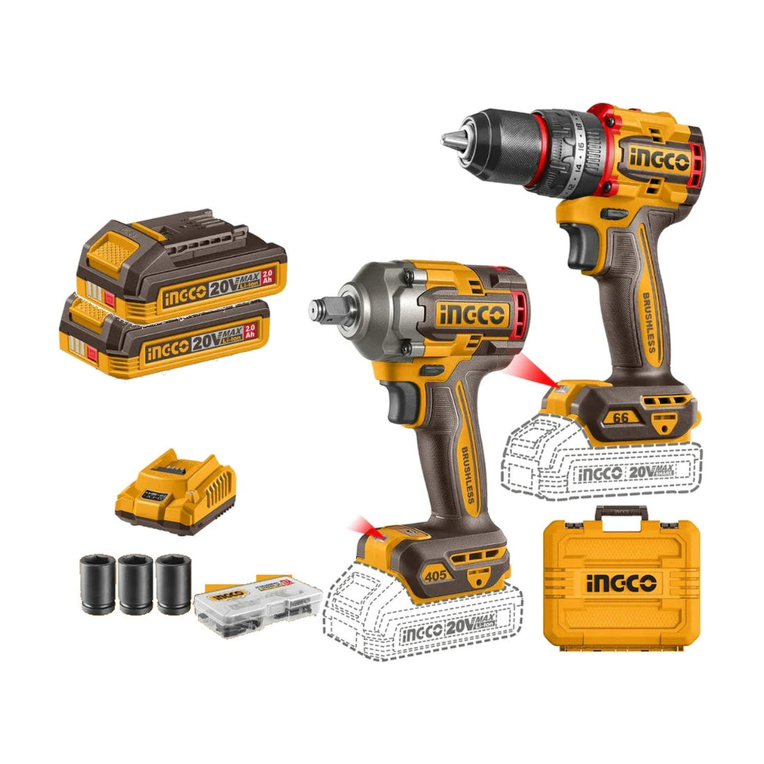 Ingco Cordless Impact Drill & Impact Wrench Combo Kit 20V CKLI20286