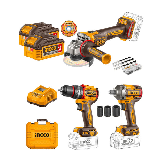 Ingco 3pc Combo (Drill+Grinder+Wrench) CKLI20358