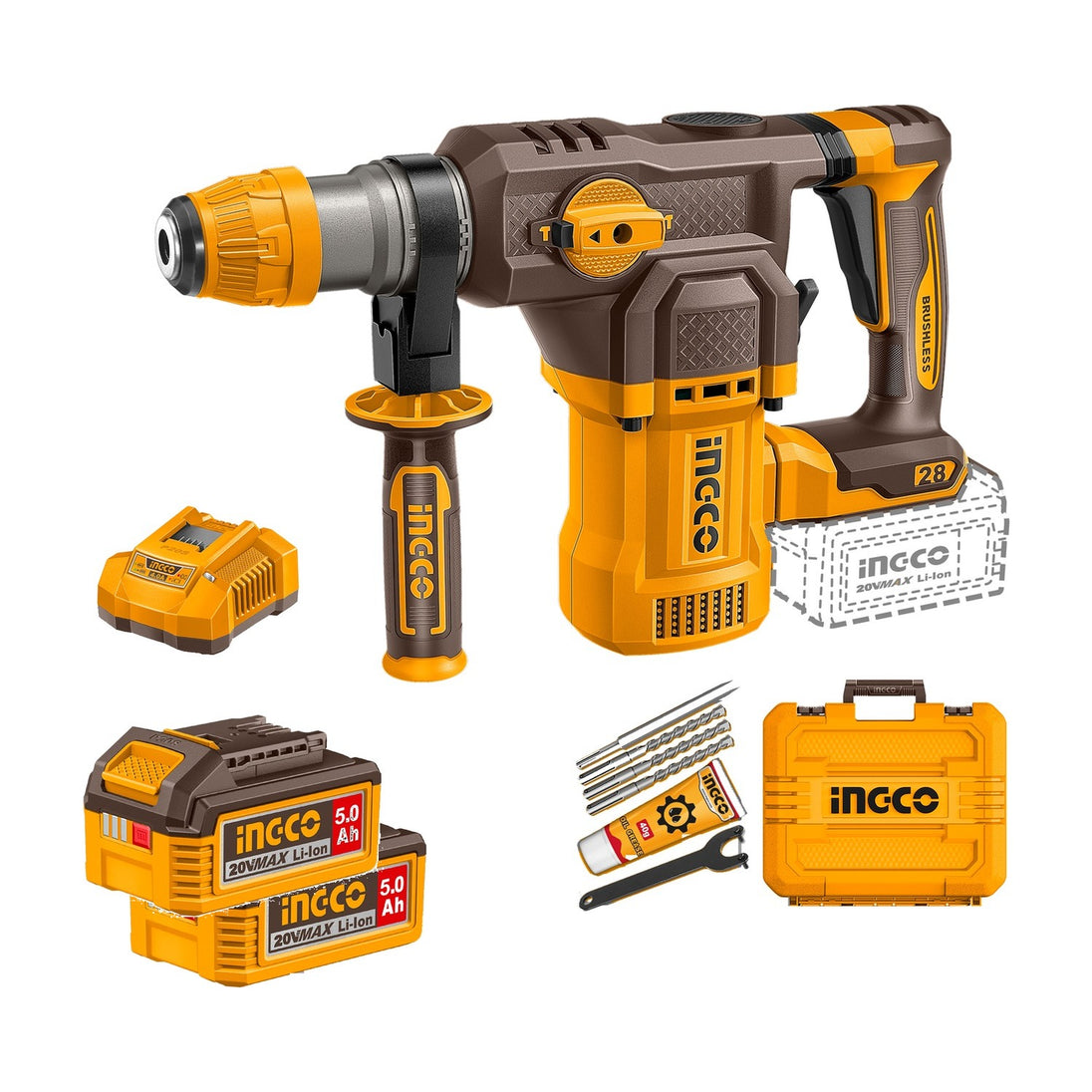 Ingco 28mm Rotary Hammer Drill (Kit) 20V CRHLI202862
