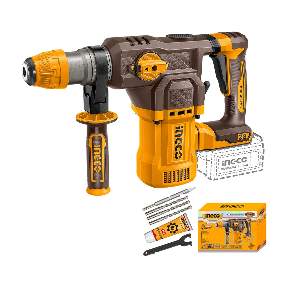 Ingco 28mm Rotary Hammer Drill (Tool Only) 20V CRHLI20286