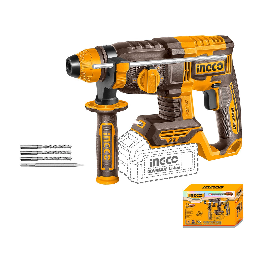 Ingco 22mm Rotary Hammer Drill 2.0J (Tool Only) 20V CRHLI22208