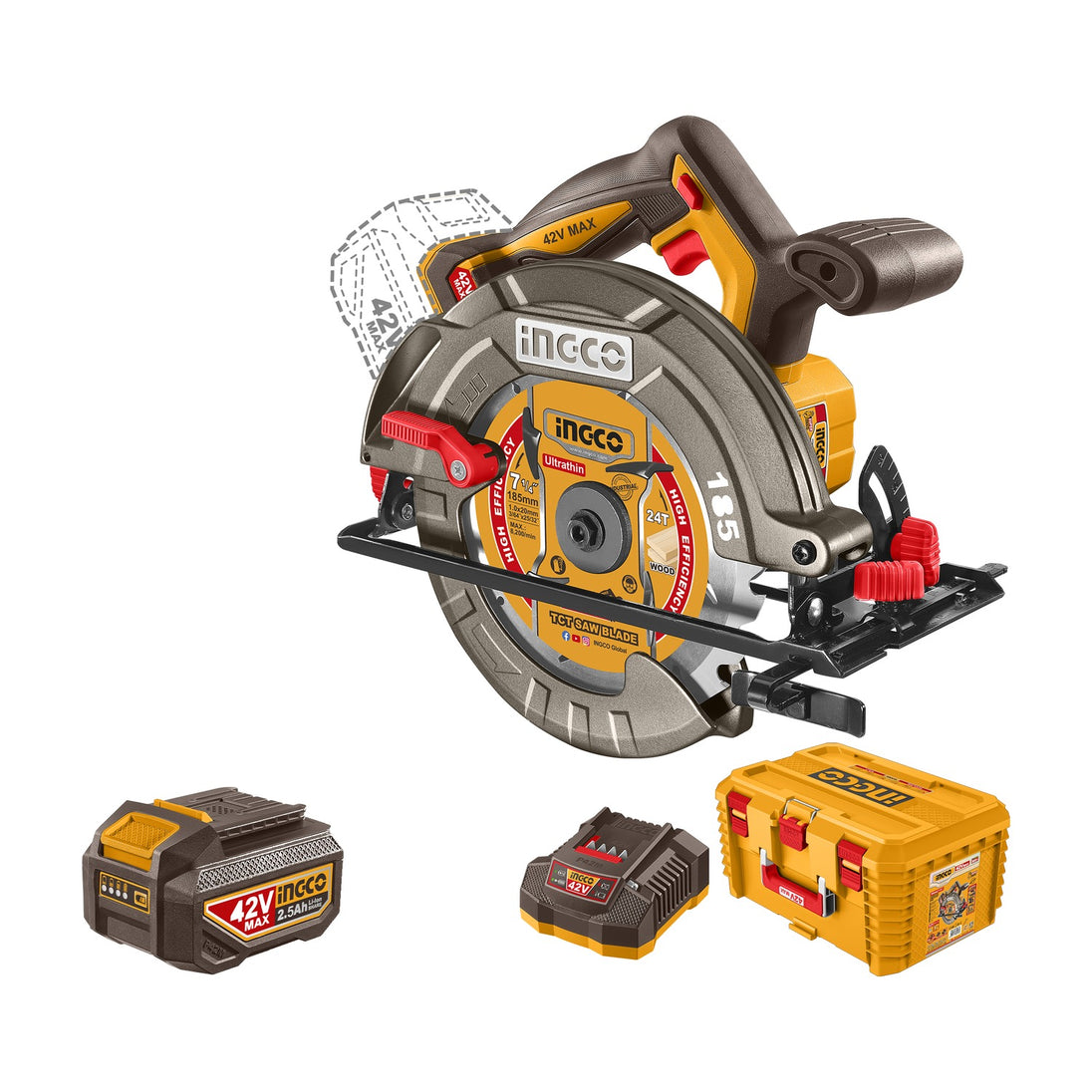 Ingco 185mm Circular Saw (Kit) 42V CSLI4218512
