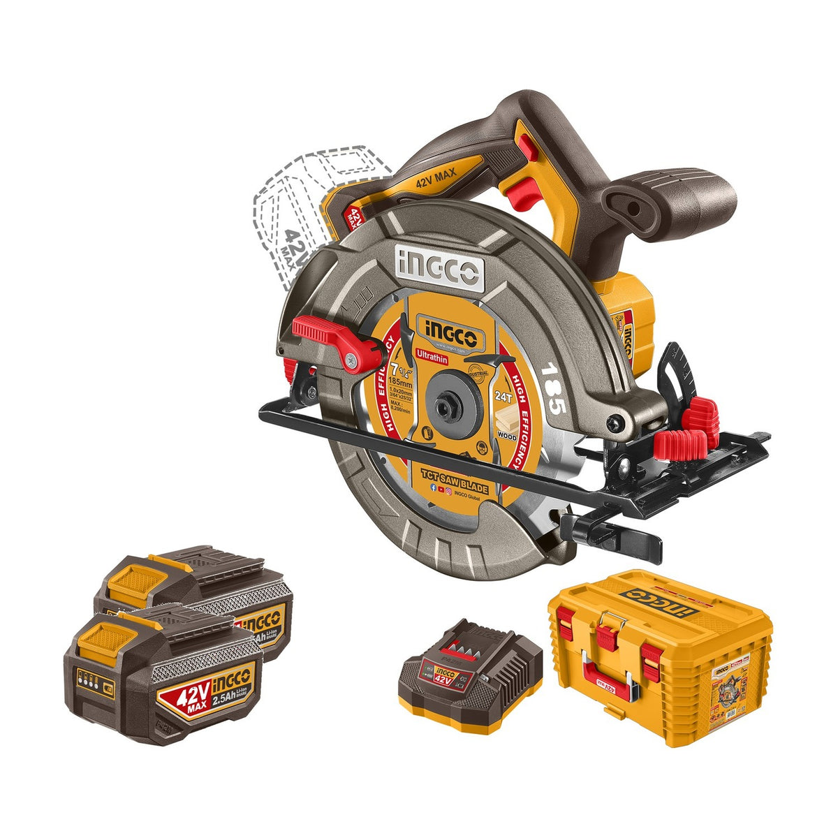 Ingco 185mm Circular Saw (Kit) 42V CSLI4218512