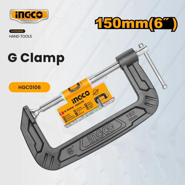 G Clamp with 'ingco' branding on a light gray background