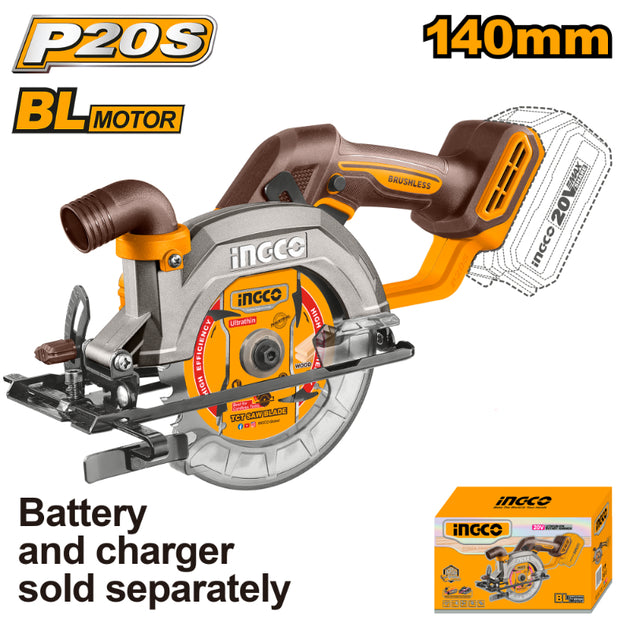 Circular saw with 'P20S' and 'BL Motor' text, featuring the Incco brand on a white background.