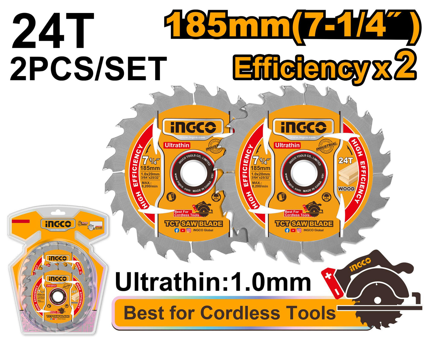 Ingco Circular Saw Blade 185mm 24T Ultrathin TSB1853
