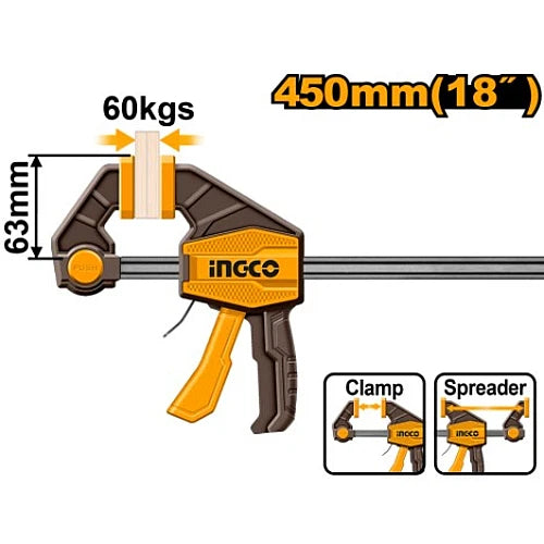 Ingo clamp with measurements and functions on a white background