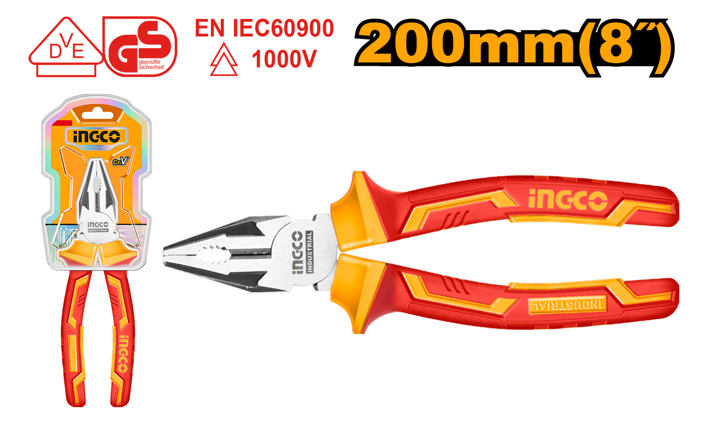 Ingco Combination Plier VDE 1000v 200mm  HICP28208