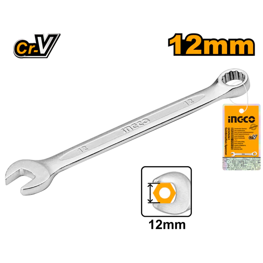 12mm wrench with 'Cr-V' and 'incco' branding on a white background
