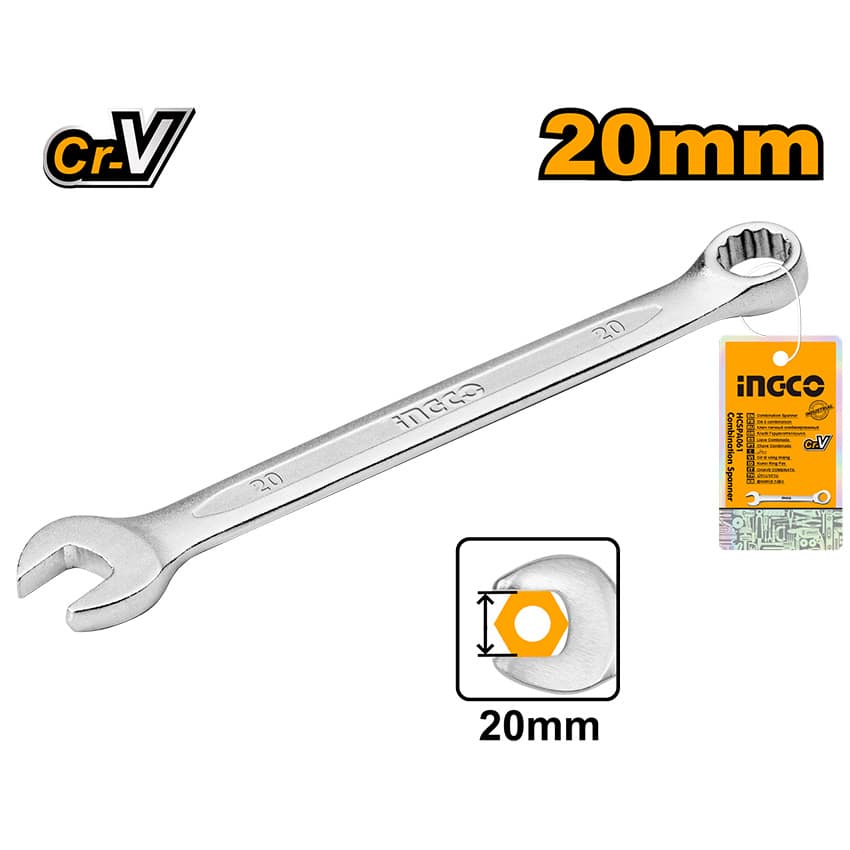 20mm wrench with 'Cr-V' and 'INGCO' branding on a white background
